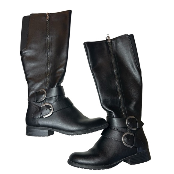 Life Stride Shoes - Life Stride tall black boots buckles stretch zippers size 7.5 W